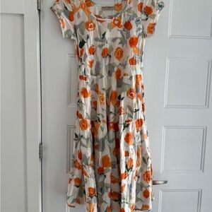 NWT Dress Addict Cream Midi Dress with Orange Floral Pattern